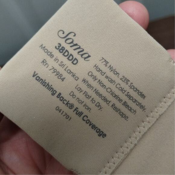 Soma Women's Size 38DDD Beige Vanishing Back Full Coverage Underwire Bra - Picture 5 of 5